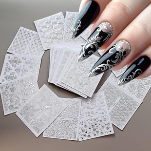 Cross-Border New European and American Style French Manicure Stickers Rose Gold Carved Lace Set Large Pattern Micro-Carving Stickers