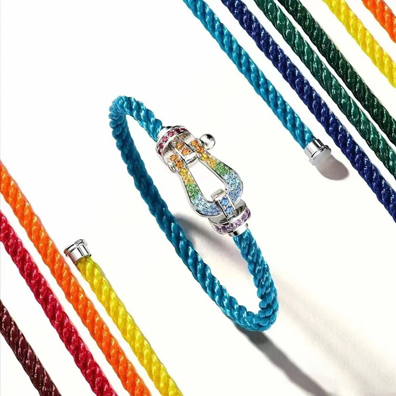 Bracelet with Horseshoe Clasp, Colorful Diamond String Bracelet, Simple Rotating Couple Style, Steel Wire Bracelet, DIY Design