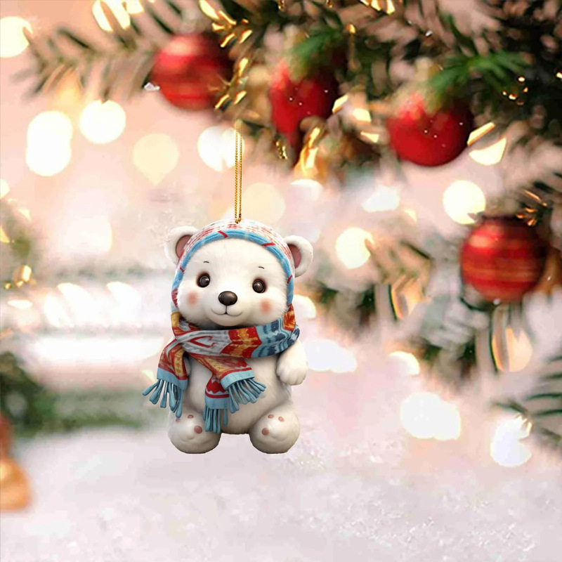 国境を越えたクリスマスプレゼントかわいいホッキョクグマはマフラーをつけた数字アクリル酸ペンダントクリスマスツリークリスマス装飾新年|undefined