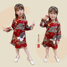 女童2025春季新款旗袍儿童长袖唐装宝宝唐装中国连衣裙复古公主裙