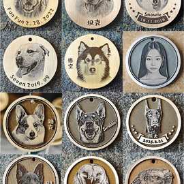 定 制照片深雕刻字纯黄铜防走丢宠物猫狗牌简约轻便牛皮绳项圈用