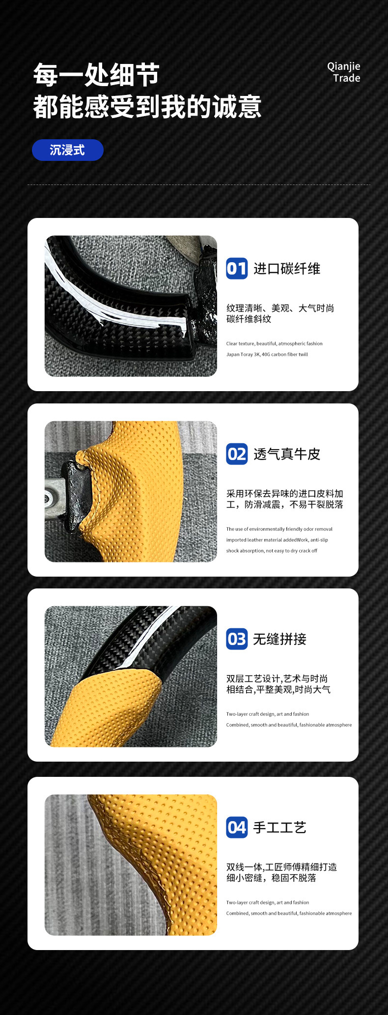 Popular in foreign trade, suitable for BMW F chassis 3 Series, 5 Series, X3, X5, M3, M6 carbon fiber car steering wheel modification and customization
