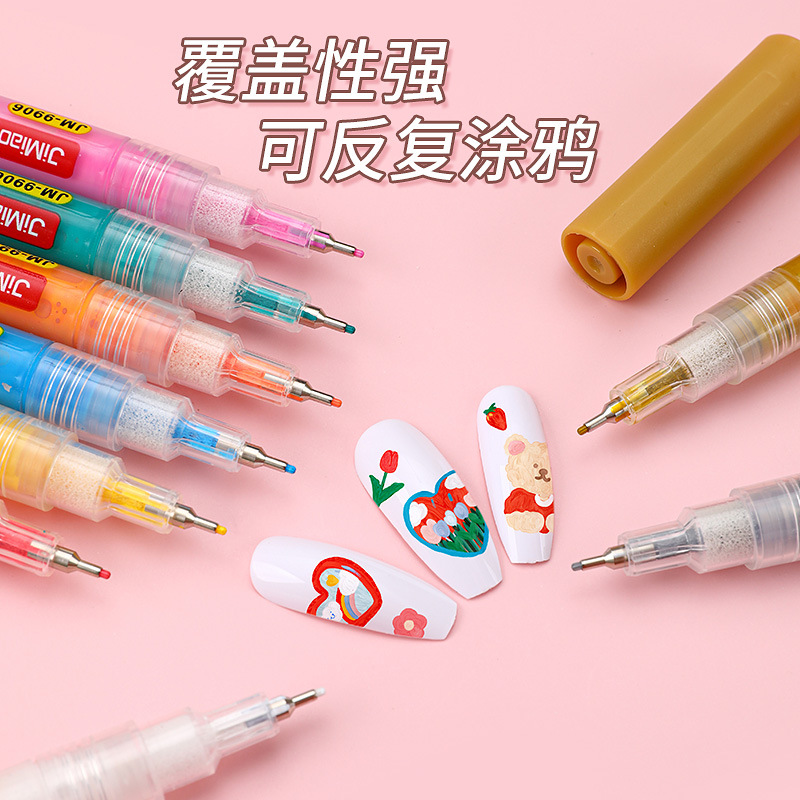 Pluma de arte de uñas de 12 colores pluma de dibujo pintada a mano de bricolaje pluma de pintura de color de celebridad de internet pluma de pintura acrílica caliente transfronteriza pluma de aguja 0,5