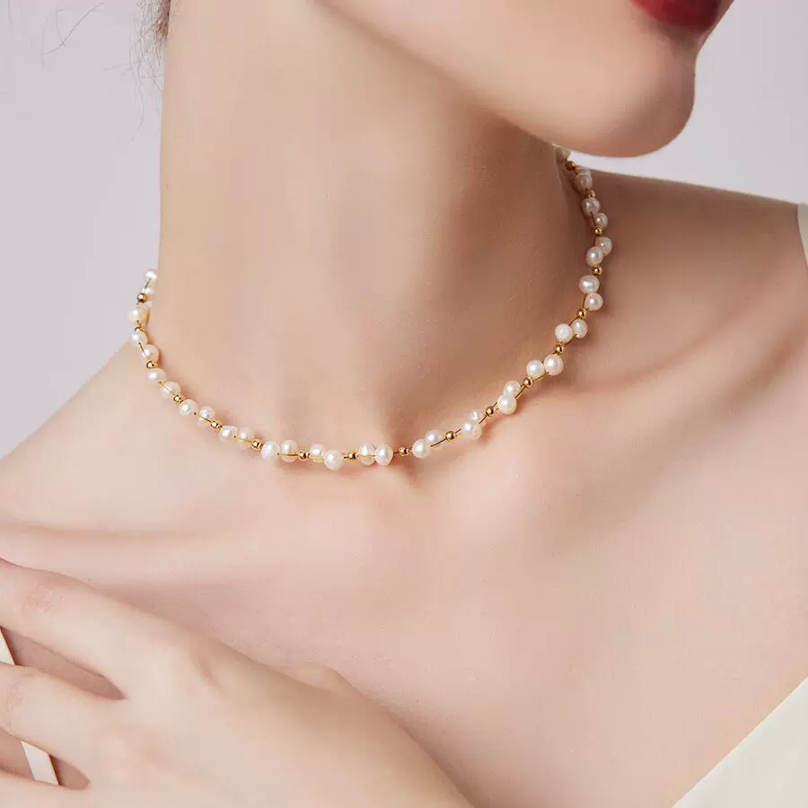 设计感天然淡水珍珠编织项链女士轻奢小众锁骨链高级感颈链厂家批