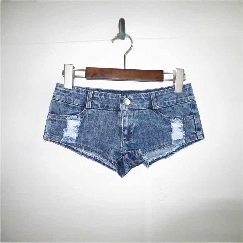 Sexy ultra low waist Denim shorts sheath slimming elastic cotton ultra short hot pants nightclub pole dance women's pants