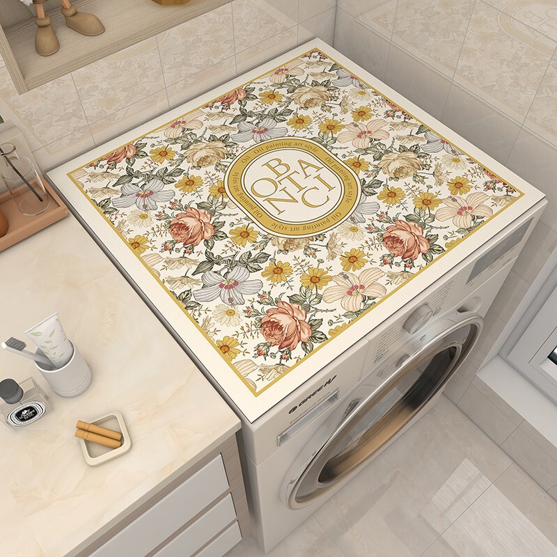 American-Style Floral Household Washing Machine Cover Mat, Refrigerator Top Mat, No-Wash Anti-Scalding Heat Insulation Mat, Microwave Dust-Proof Mat