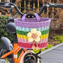 自行車車筐兒童單車復古卡通藤編車籃編織前籃筐溜娃神器車籃子