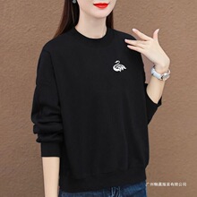 加绒/不加绒秋冬女装韩版宽松圆领卫衣女士加绒大码长袖打底衫女