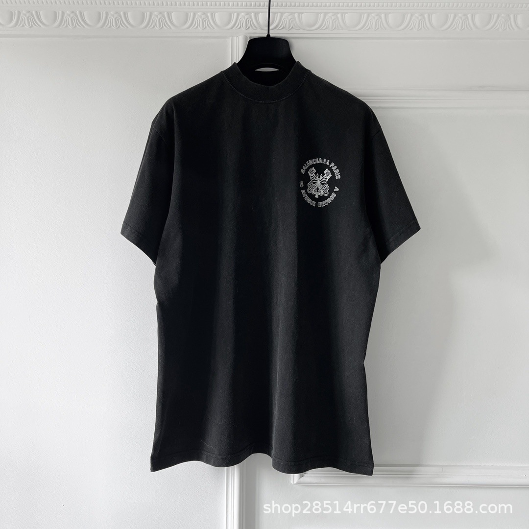 24SS B家高品新款钥匙徽章前后印花logo圆领短袖