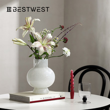Best west 中古风乳白玉质玻璃花瓶摆件家居软装高级感客厅花器