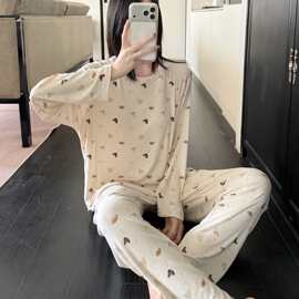 蘇禧禧669#宅叮小狗带胸垫套装长袖长裤软糯甜美圆领套头睡衣女士