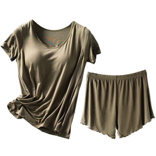 Solid color loose large size suspender T-shirt bottoming shirt suit for women outer wear with chest pad yoga sports short-sleeved suit