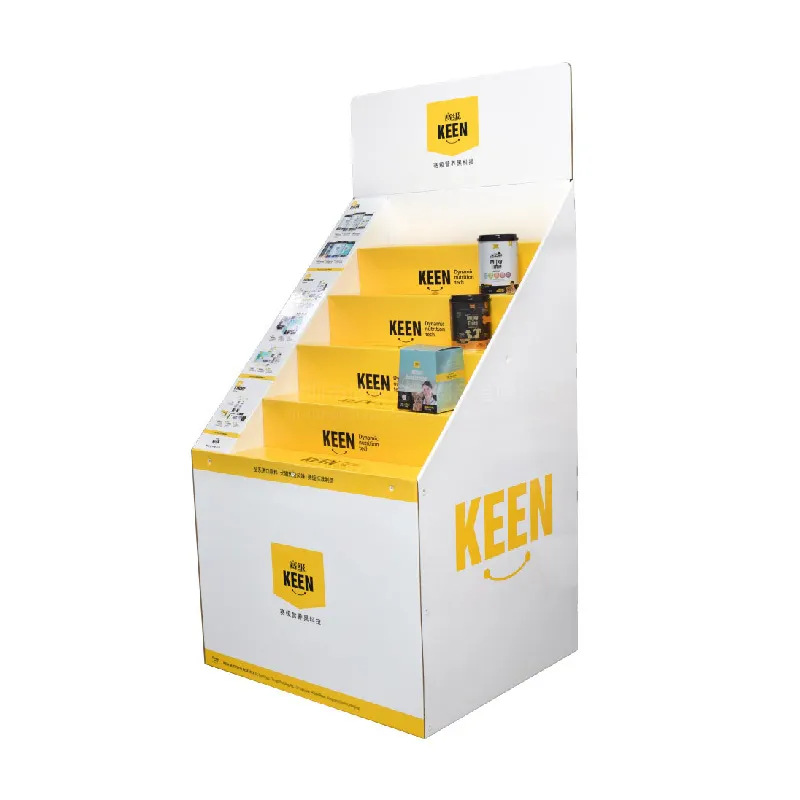 Expositor de cartón para alimentos y bebidas, estante promocional de papel corrugado, expositor de productos de supermercado, expositor de papel, estante de exhibición de papel