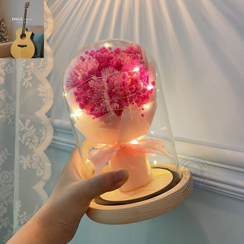 [어머니/노인에게 추천] 감사 - 핑크 카네이션 3개 - 선물가방 + 축하카드 + 배터리 [완제품 배송]