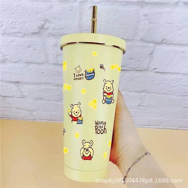 卡通图案三丽鸥双层不锈钢吸管杯新款金边盖子便携式大容量保冷杯|undefined