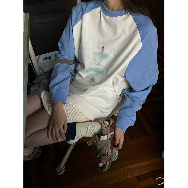 POXFFEE/许愿池长袖T恤女早秋chic上衣复古宽松设计感打底衫|undefined
