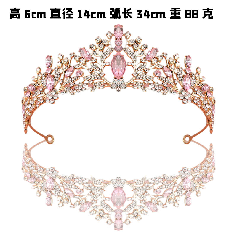 Juegos de joyería de baile de cena transfronterizos de Europa y América, collares, pendientes, corona de boda, vestido de boda de tres piezas, diamante rosa, rey