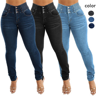 Cross-border wish Amazon Hot Selling European and American Slim Elastic Jeans Sexy Spice Girls Hip High Waist Leggings