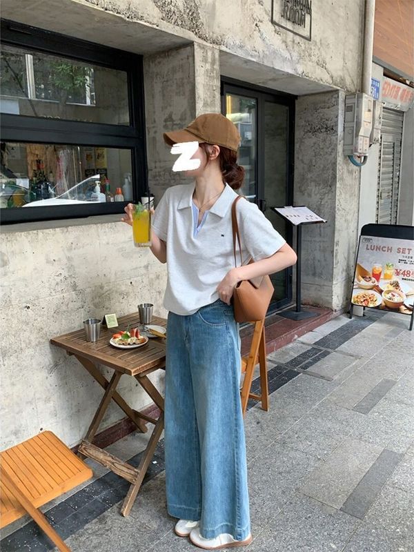 实价【原版格子】【220g纯棉】polo领撞色拼接格子短袖T恤女|undefined