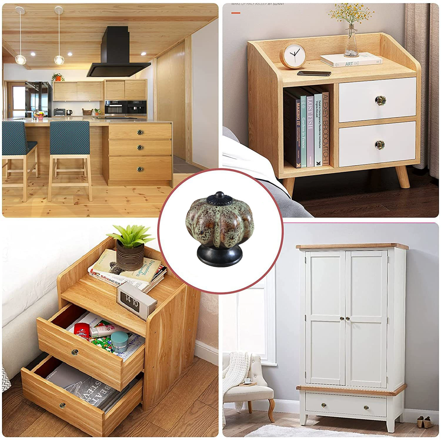 Cross-border Amazon Cabinet Pumpkin Shape Ceramic Handle Retro Cabinet Drawer American Handle