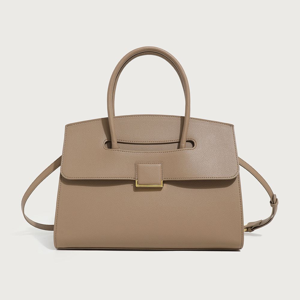 Cross-Border Women's Briefcase Commuter Textured Genuine Leather Original Niche Tote Bag Large Capacity Simple Handbag - Thumbnail 6