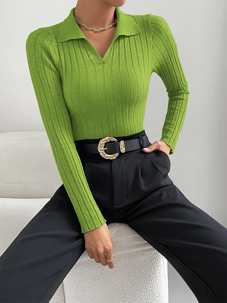 Casual Solid Color Core Yarn Turndown Long Sleeve Regular Sleeve Rib-knit Knitwear display picture 4