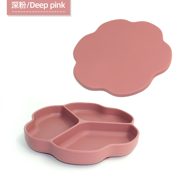 Amazon venta caliente en un plato de silicona para niños herramientas de alimentación para bebés flores de plato al por mayor