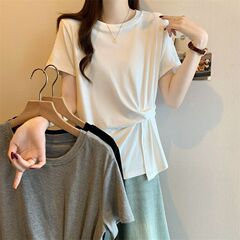 大きいサイズの不規則なデザインの女性用半袖Tシャツ2025年春夏新作女性用ゆったりスリムファッションアウタートップ