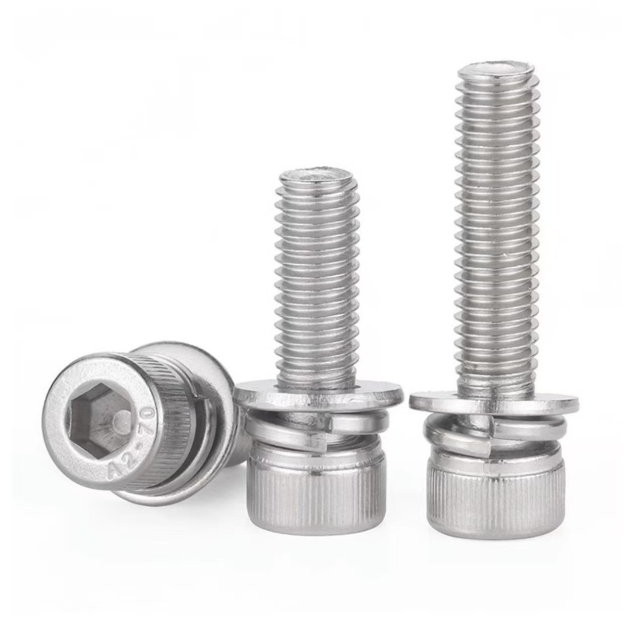 304不锈钢圆柱头内六角组合螺丝 杯头螺钉配平弹垫三组合M2M3-M12