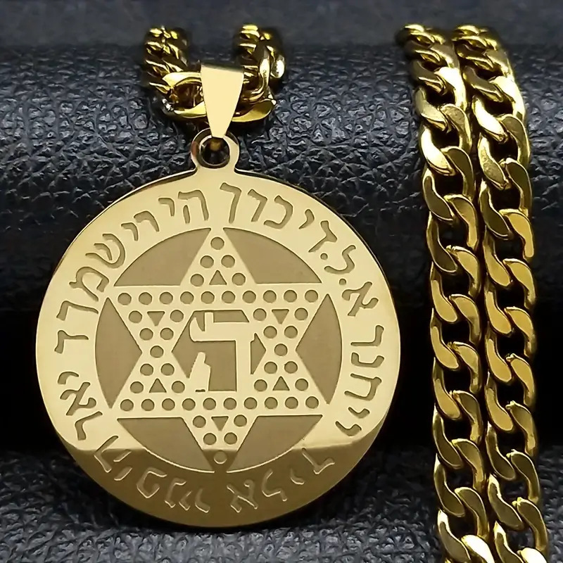Geometric Saint Round Pendant In Titanium Steel For Men And Women_voghion.com