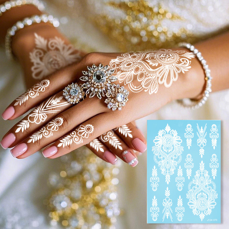 Cross-border new product: White and brown dual-color painted Henna tattoo stickers, mini pattern temporary body decoration stickers for hands and feet Cross-border new product: White and brown dual-color painted Henna tattoo stickers, mini pattern temporary body decoration stickers for hands and feet