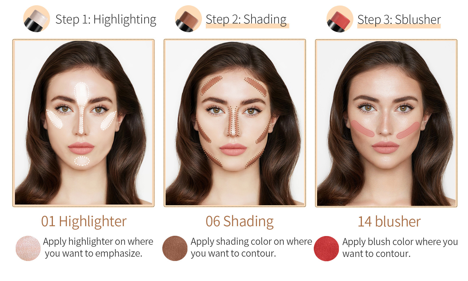 HelloKiss Highlight Brightening Contouring Stick Three-dimensional Face Base Multi-color Highlight Shadow Concealer Pen Makeup undefined