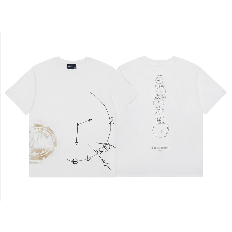Cross-Border Travis Scott Cj X 25Ss Joint Ap Watch Simple Clock Loose Short-Sleeved T-Shirt