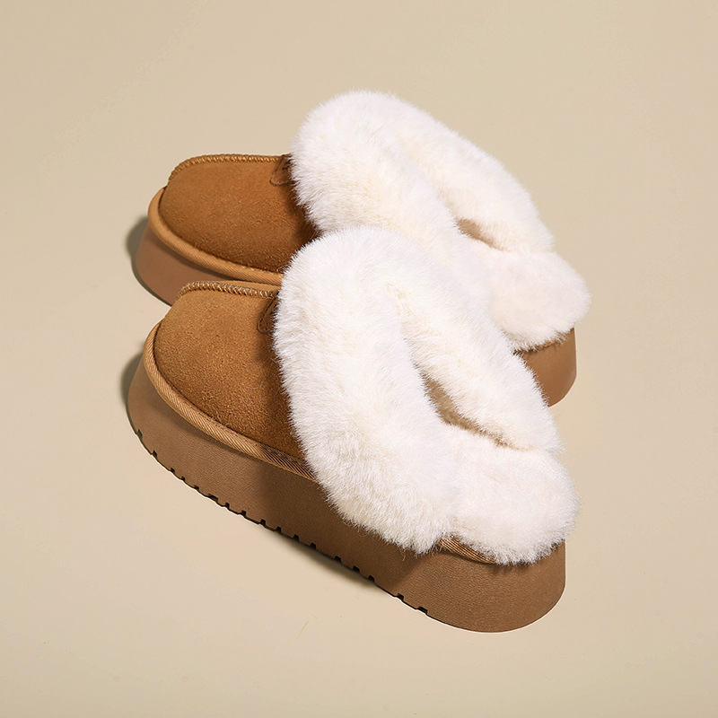 休闲舒适短筒雪地靴女2023年新款一脚蹬冬季毛毛棉鞋小个子厚底鞋