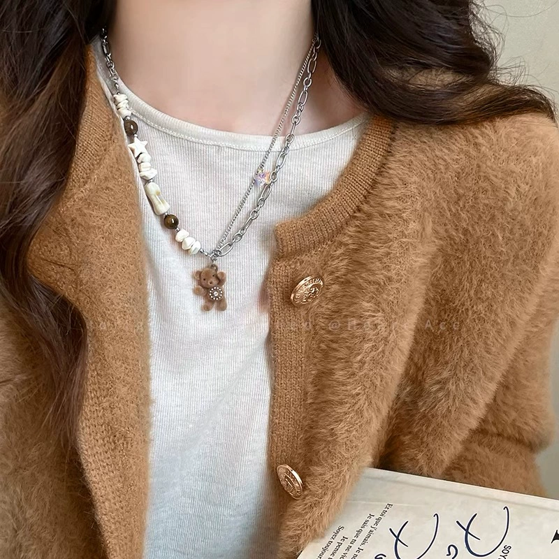 Small necklace, universal sweater, accessory, with little bears