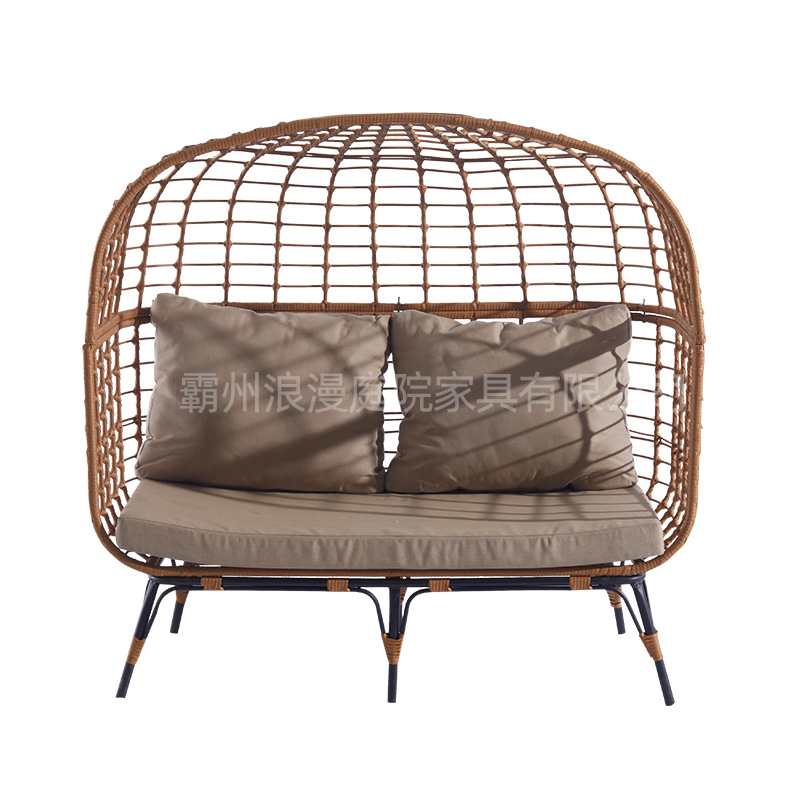 Cesta colgante de muebles de ocio al aire libre transfronteriza silla de cuna para perezosos domésticos silla de cuna doble de aterrizaje de Ratán amarillo grueso image 2