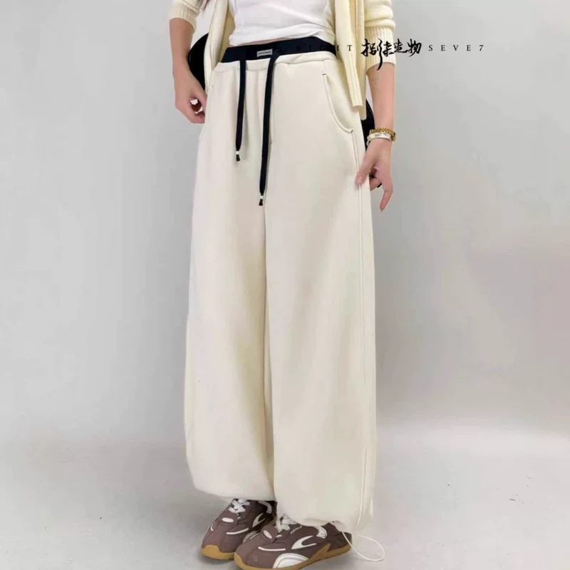 Warm trousers, demi-season leggings, drawstring, high waist, oversize