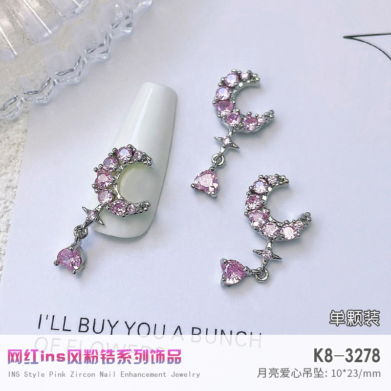 Nuevo LZ nail metal real circón joyería de lujo completo diamante corazón plata arco cadena de metal taladro de uñas