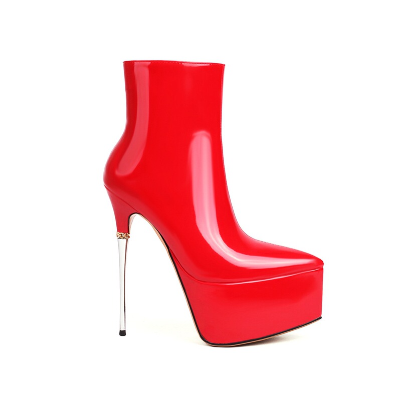 2026 New Foreign Trade Style Pointed Toe Stiletto Heel Ultra-High Heel Waterproof Platform Side Zipper Runway Style Large Size Short Boots for Women