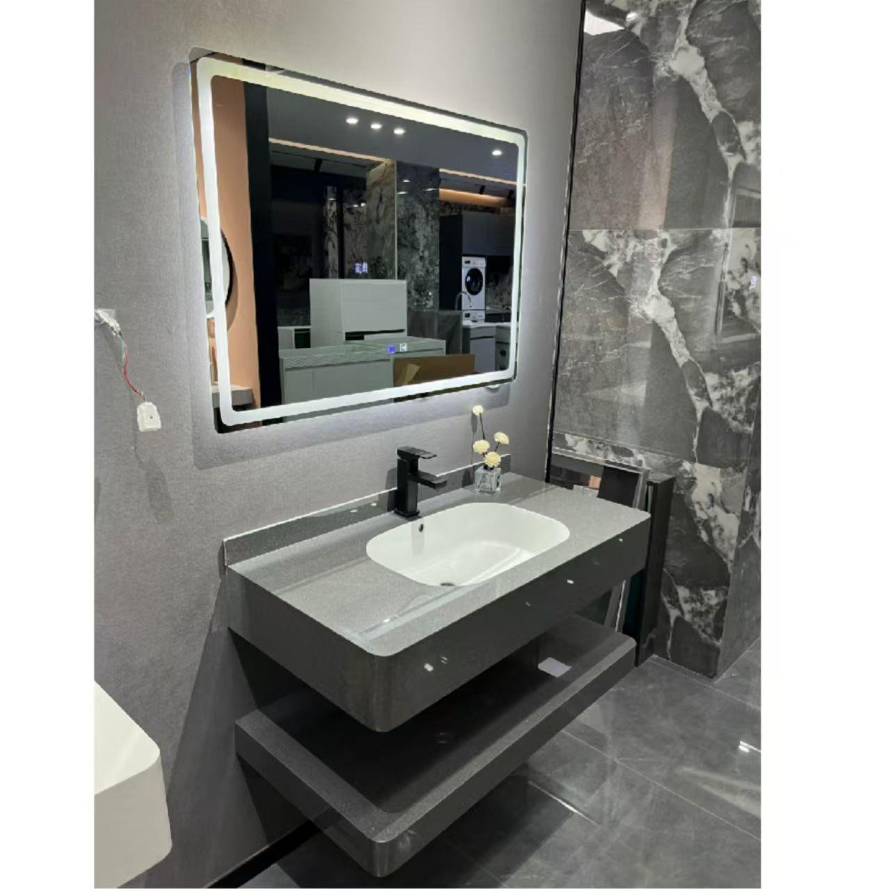 Todo el cuerpo de la placa de roca arco sin costura lavabo lavabo gabinete de baño hotel ingeniería de decoración del hogar redondeado diseño de esquina residencial