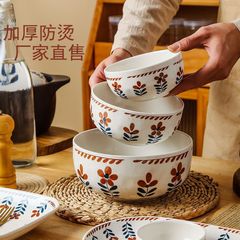 Thickened anti-scald rice bowl, noodle bowl, salad bowl, high-temperature resistant ceramic dining bowl, household practical bowl set