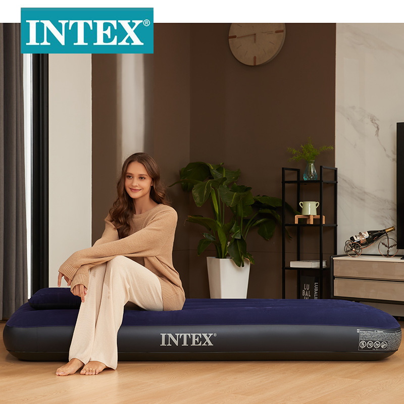 Colchón inflable Intex 64756 azul flocado, cama de camping, cama plegable, cama para siesta. image 3