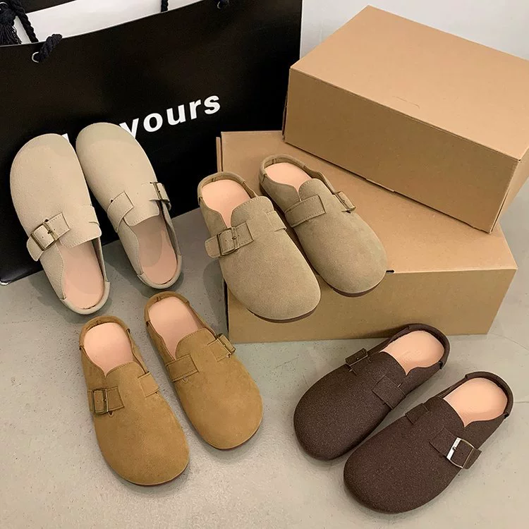 Ретро пряжка с булавкой полутолщенная женщина носить на улице 2025 новая корейская версия мягкого дна ленивый мягкий фон плоский фон тапочки женский