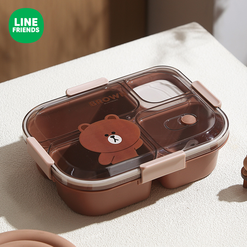 Caja de almuerzo de microondas de dibujos animados de oso marrón de tres cuadrículas de oficina para adultos caja de almuerzo de estudiantes de oficina caja de almuerzo portátil