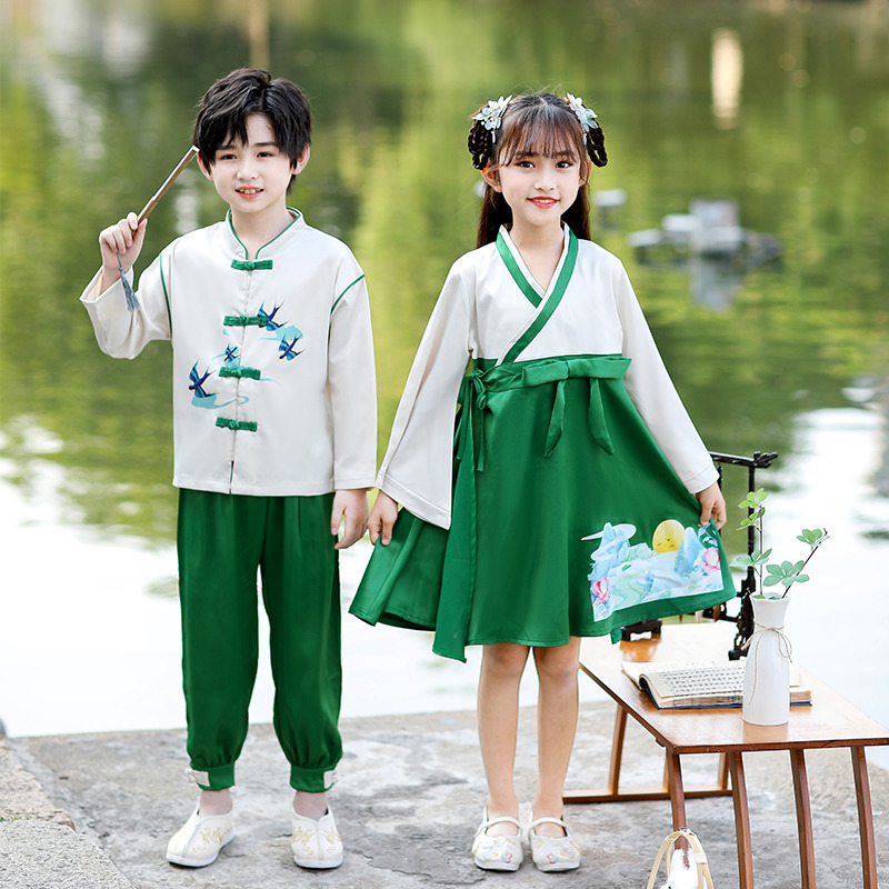 Children's Performance Clothing, Girls' Dresses, Chinese Style Tang Suits, Boys' Suits, Spring & Fall Styles, Chinese Han Dynasty Performance Clothing for Middle and Large Kidsren