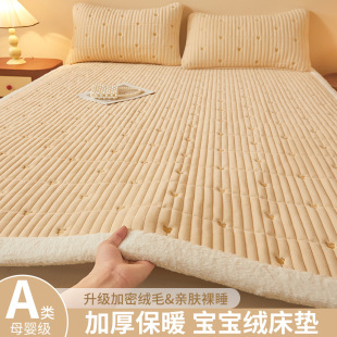 Winter Thickened Warm Milk Velvet Mattress Cushion Class A Solid Color Baby Velvet Bedspread Home Embroidered Bed Cover Nantong