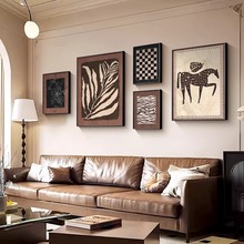 中古风客厅装饰画法式复古沙发背景墙挂画抽象高级感过道组合壁画