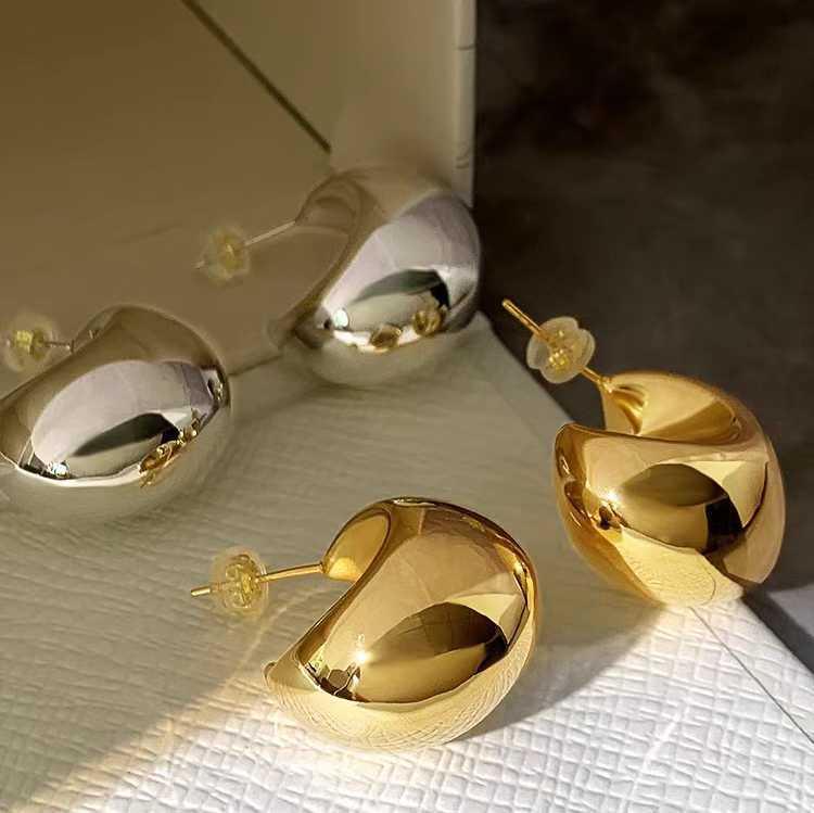 宋慧乔同款金色半圆水滴耳环欧美小众设计金属耳饰高级感C形耳钉