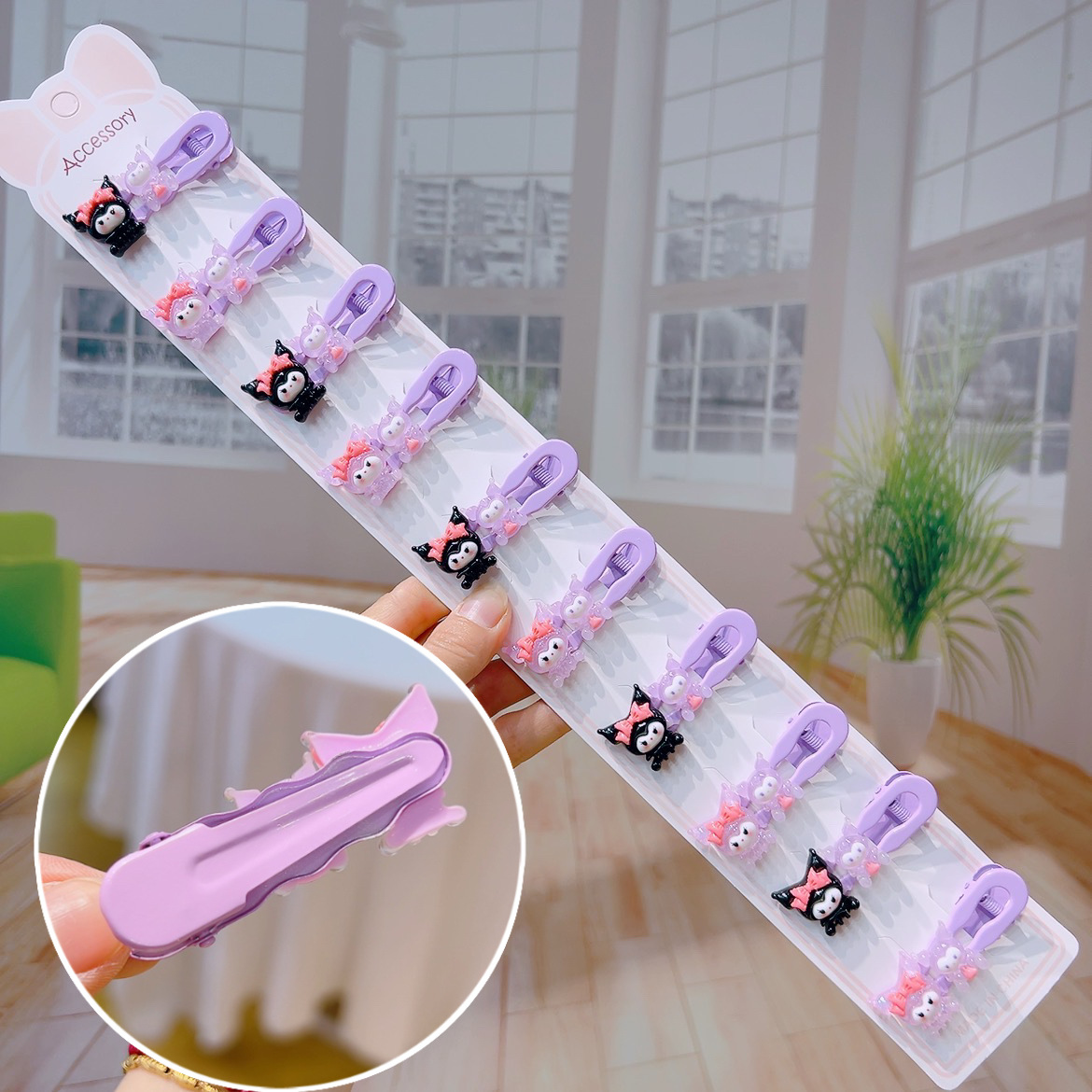 Black purple hairgrip, cards, 36, 10 pieces