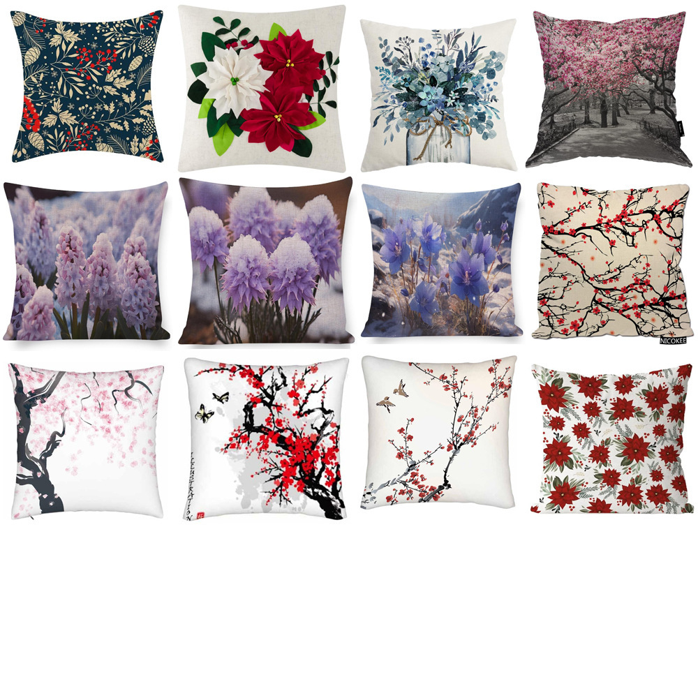 冬季花朵抱枕套冬季花朵沙发客厅靠枕套枕头套家居新款亚马逊跨境